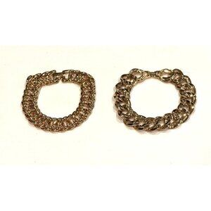 MONET NAPIER GOLD CHAIN DOUBLE CURB & CUBAN LINK 7" BRACELETS LOT 2 EUC